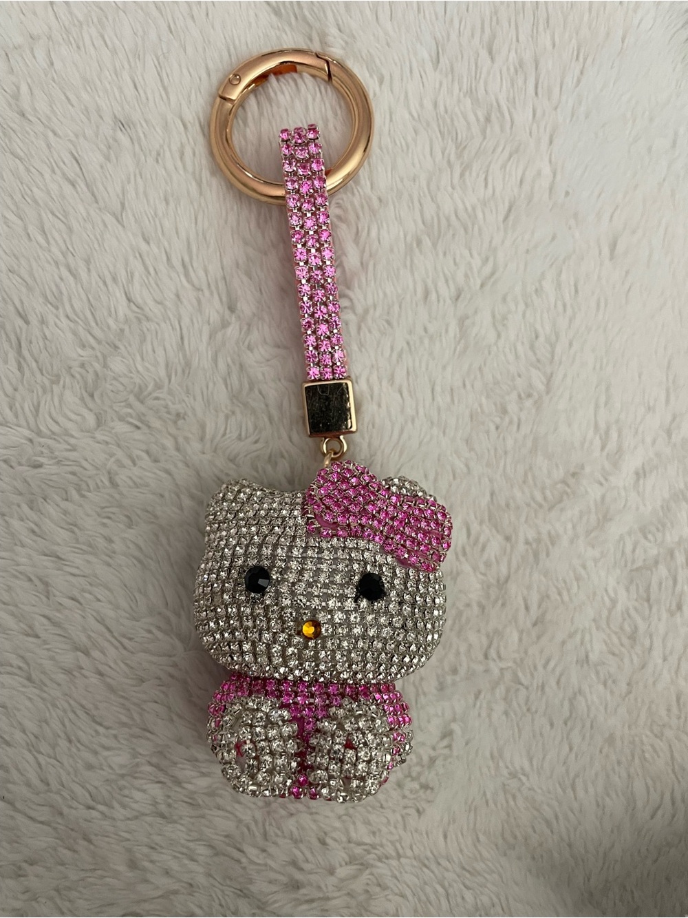 Hello Kitty Pink & Gold Crystal Charm Keyring